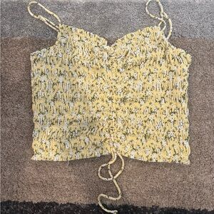 Rue21 Yellow Floral Smocked Crop Top with Adjustable Spaghetti Straps